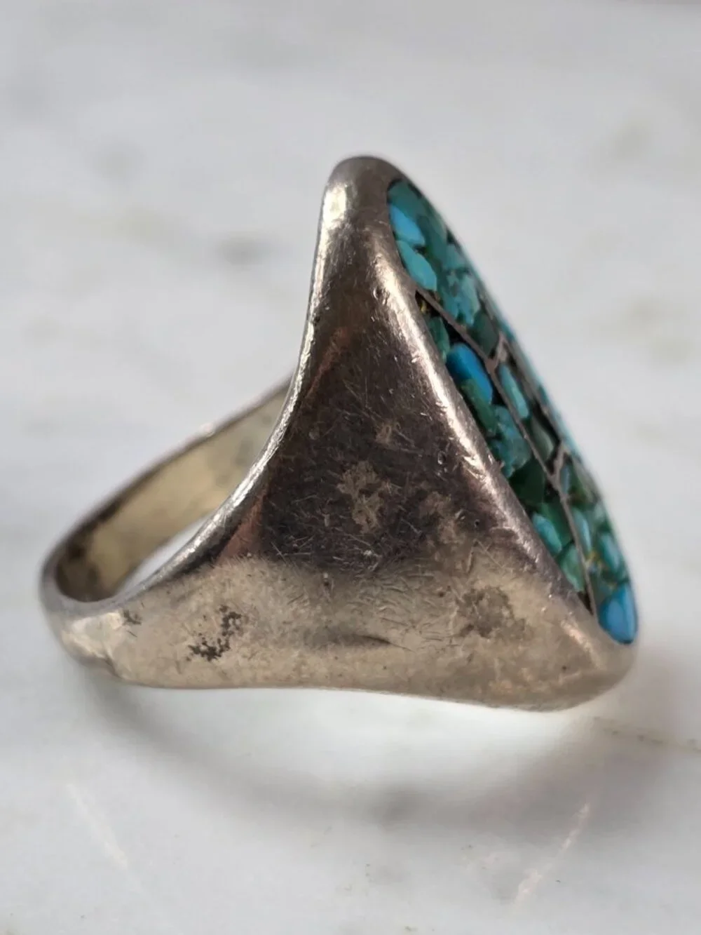 Mens Vintage Estate Southwestern Sterling Silver Turquoise Ring 19.2g E607